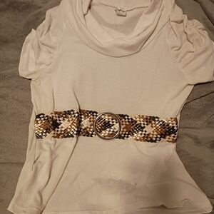 Discreet Cream Fitted Embellished Blouse Short Sleeve